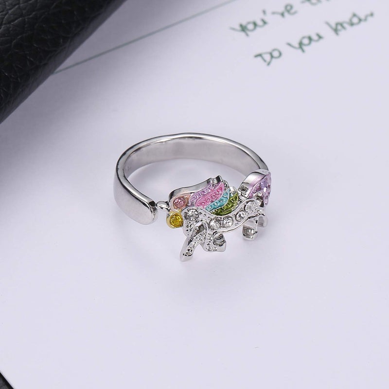 ALoveSoul Adjustable Silver Tone Little Princess Rainbow Unicorn Ring for Women Ladies Fashion Rings Gifts for Women - Image 3